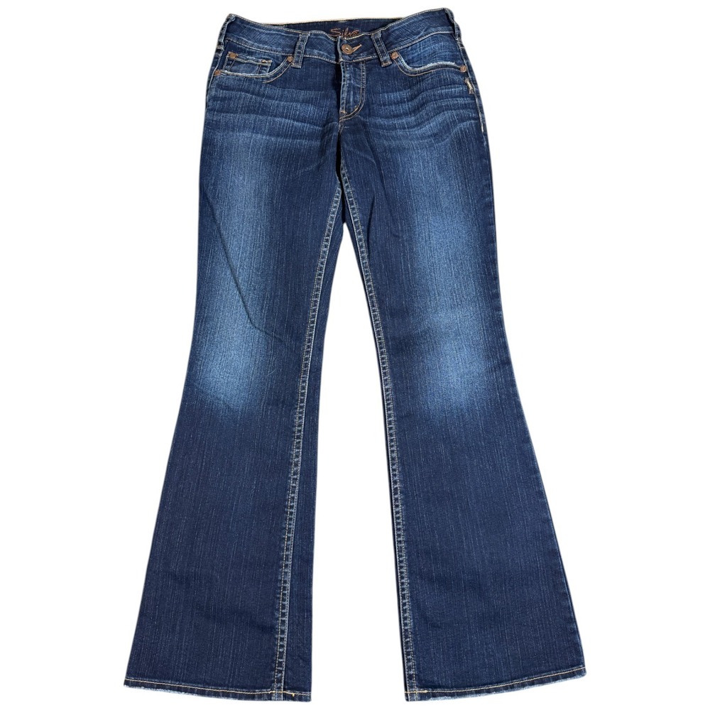 Silver Jeans Womens 30x32 Suki Low Rise Bootcut Distressed Western Wide Leg Blue